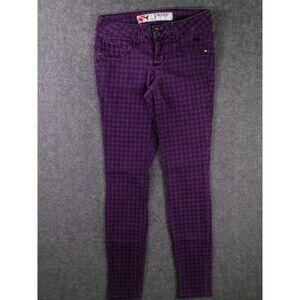 Grane Jeans Womens Juniors 1 Purple Houndstooth Preppy Skinny Leg Everyday